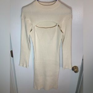 Pretty Garden, Ivory ribbed Knit, Body-con 2 piece dress with pullover shrug, M